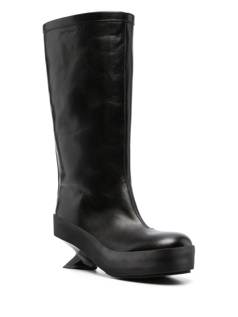 Black Sculpted Heel Leather Knee Boots
