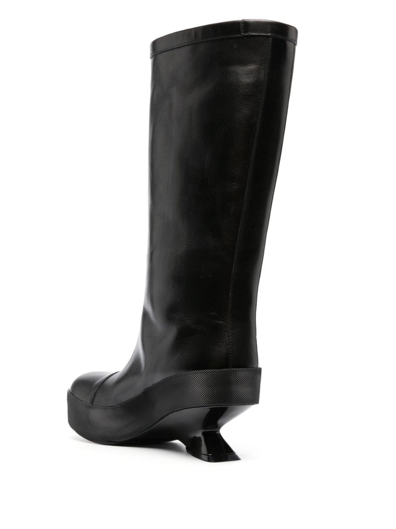 Black Sculpted Heel Leather Knee Boots