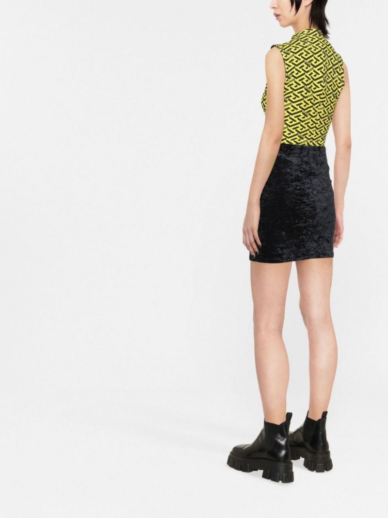 Black Kelly Ruched Velvet Mini Skirt