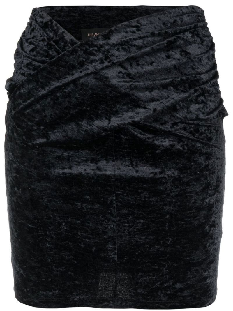 Black Kelly Ruched Velvet Mini Skirt