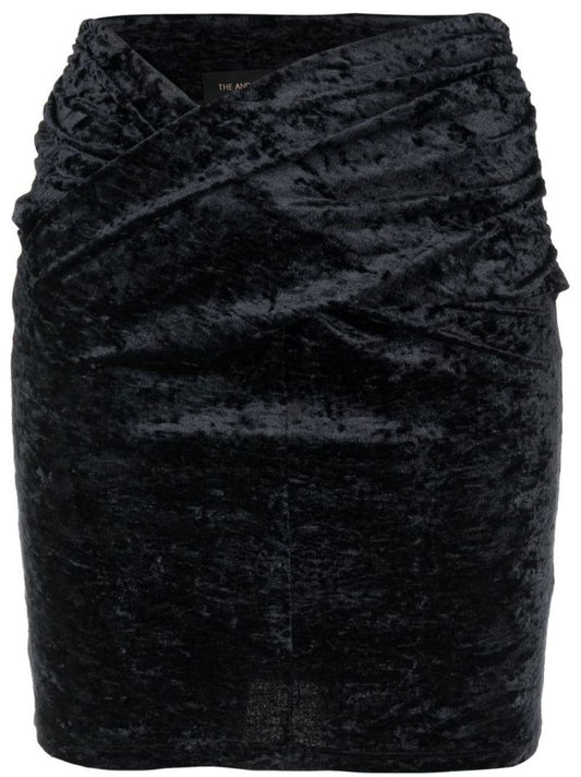 Black Kelly Ruched Velvet Mini Skirt