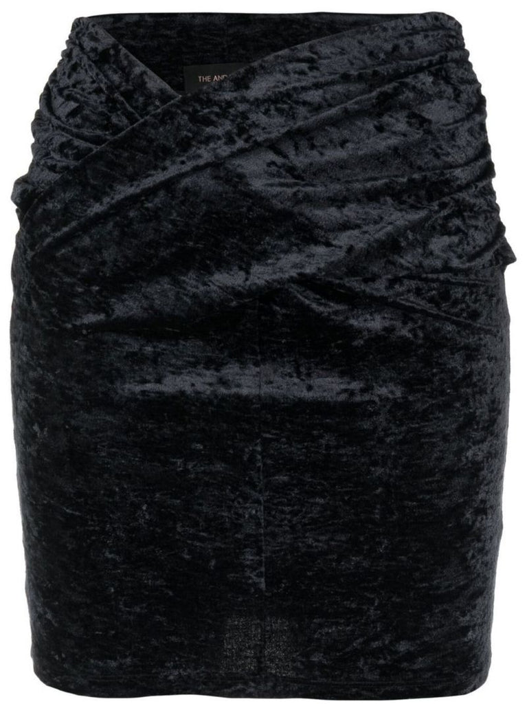 Black Kelly Ruched Velvet Mini Skirt