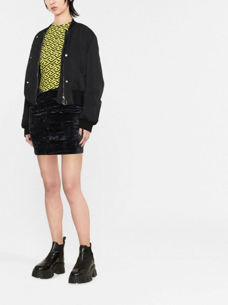 Black Kelly Ruched Velvet Mini Skirt