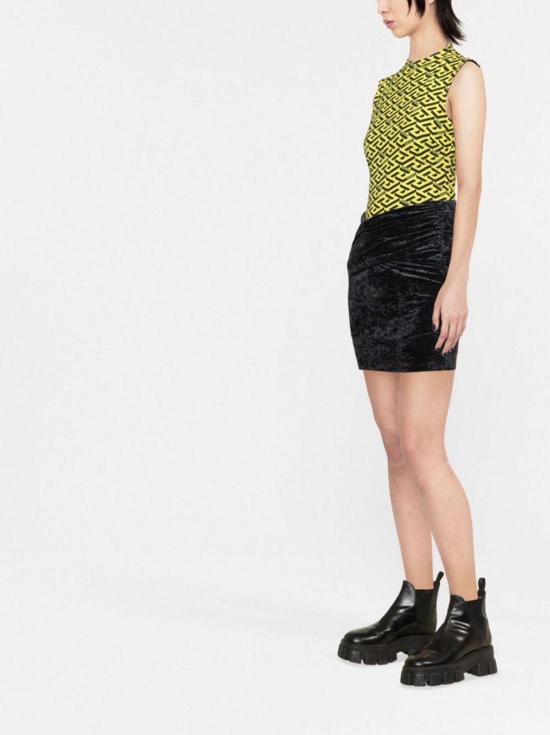 Black Kelly Ruched Velvet Mini Skirt
