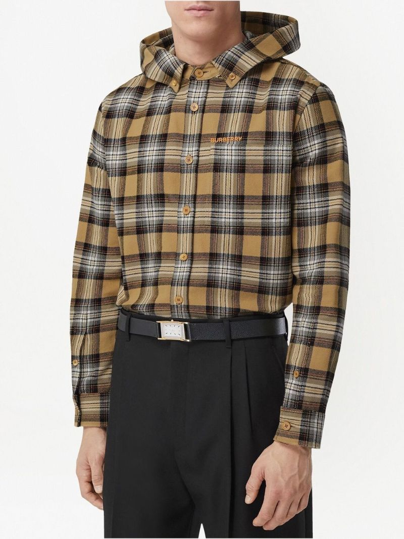 Neutral Check Print Hooded Shirt