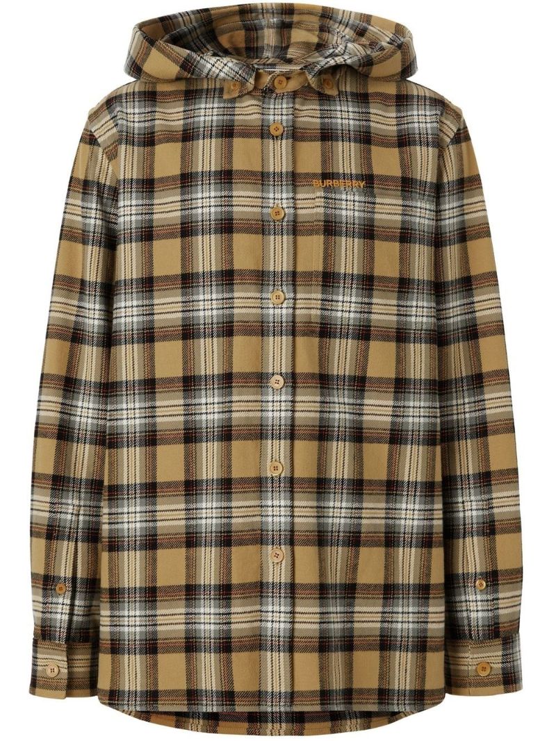 Neutral Check Print Hooded Shirt