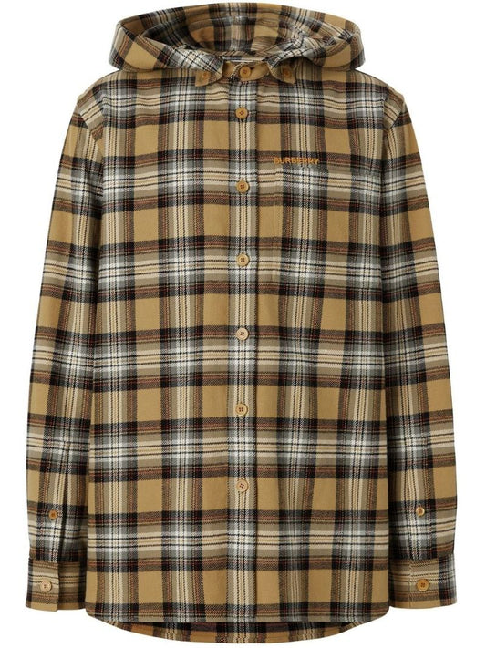 Neutral Check Print Hooded Shirt