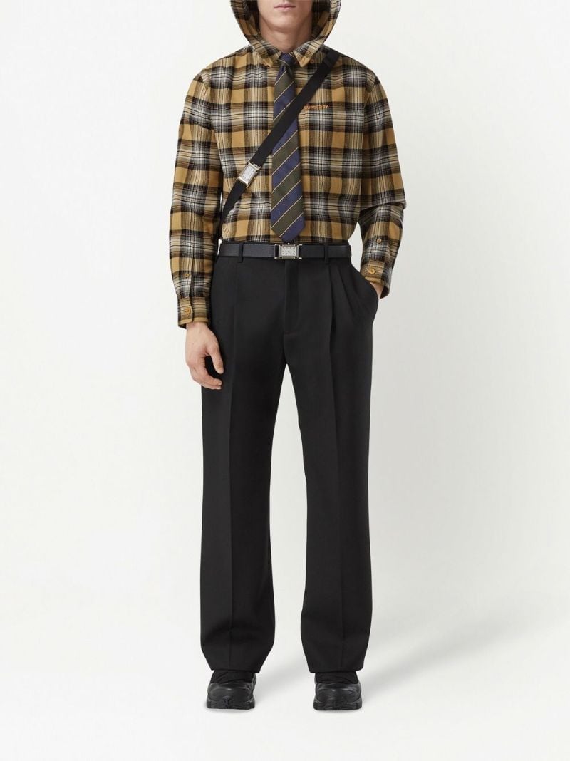Neutral Check Print Hooded Shirt