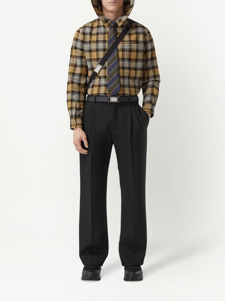 Neutral Check Print Hooded Shirt