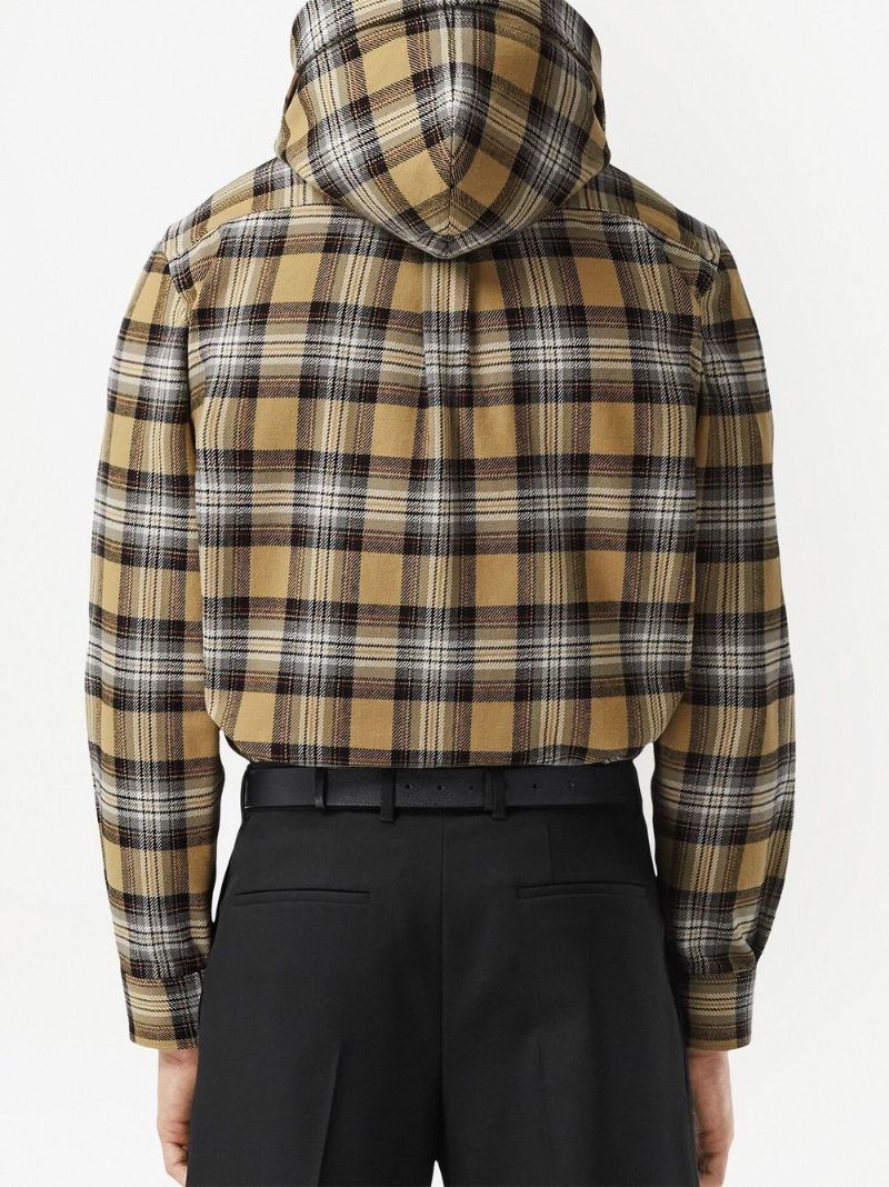 Neutral Check Print Hooded Shirt