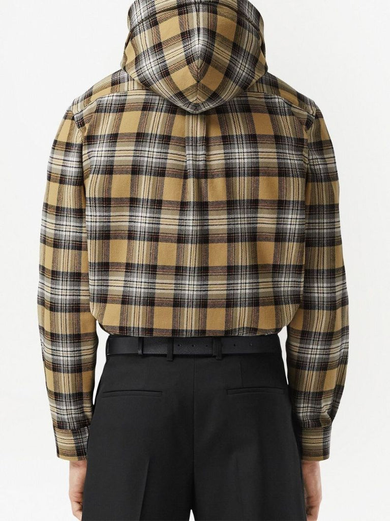 Neutral Check Print Hooded Shirt