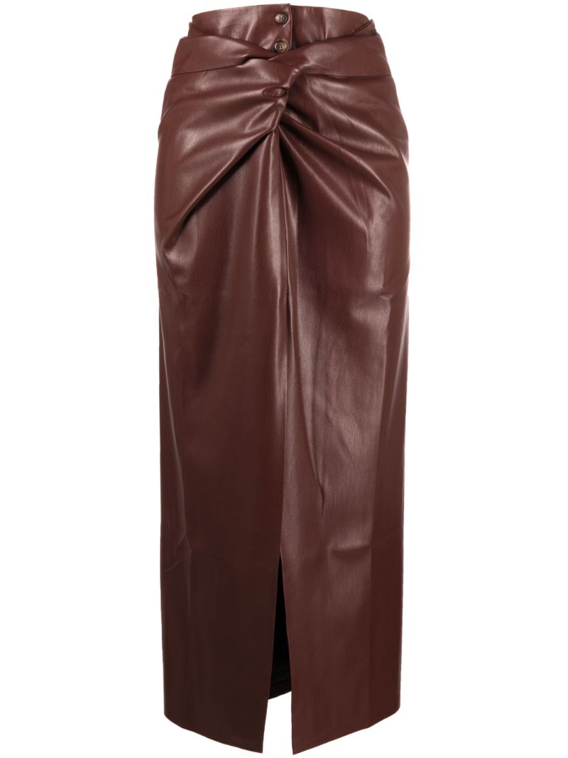 Red Leane Knotted Faux Leather Midi Skirt