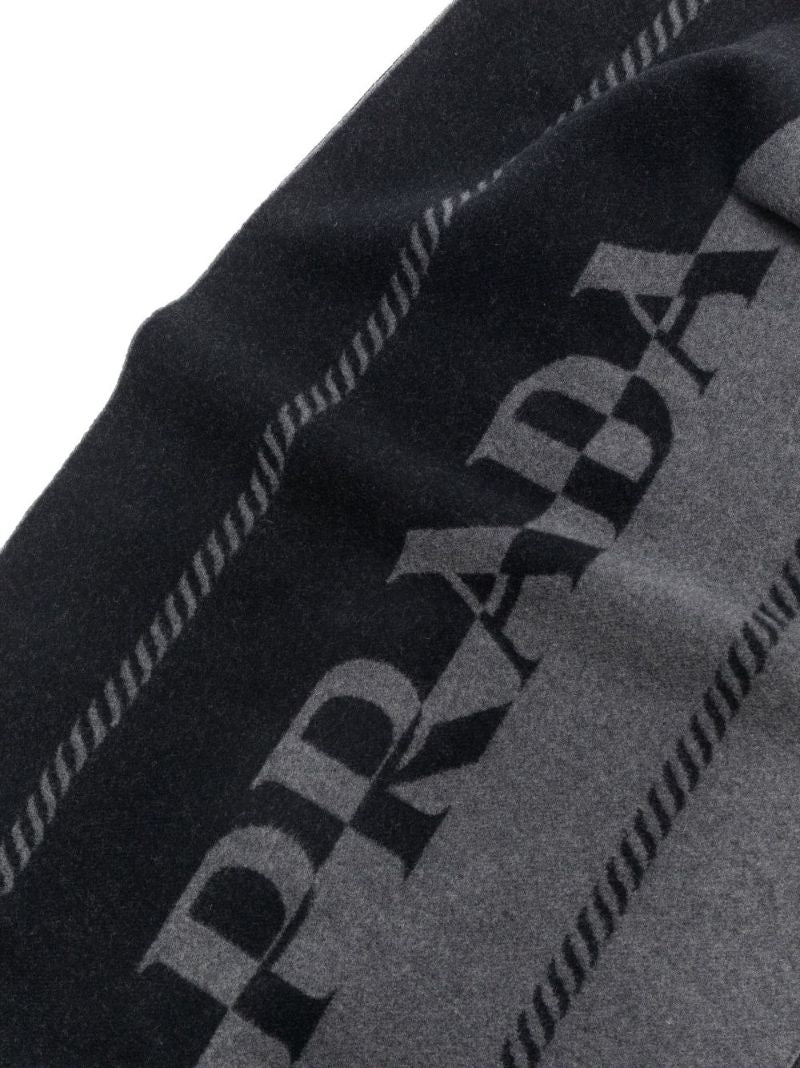 Black and Grey Logo Two-tone Wool Scarf