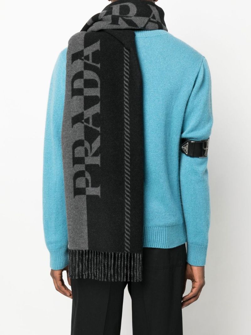 Black and Grey Logo Two-tone Wool Scarf