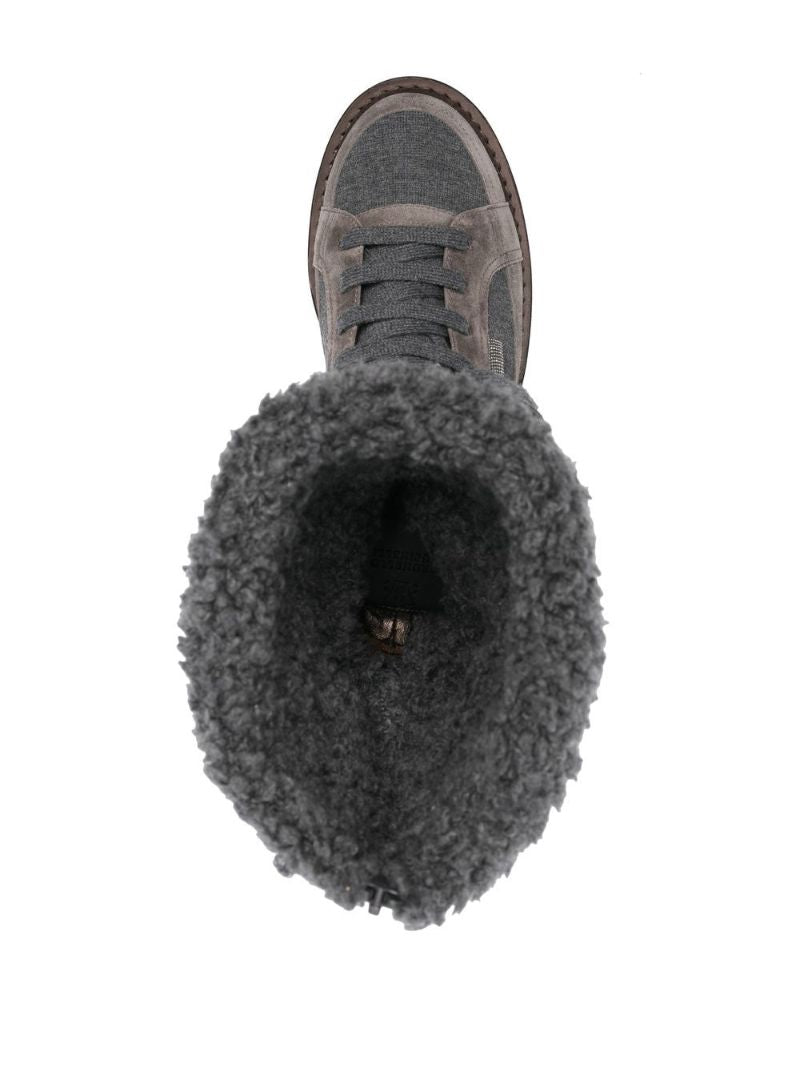 Grey Panelled Suede Boots