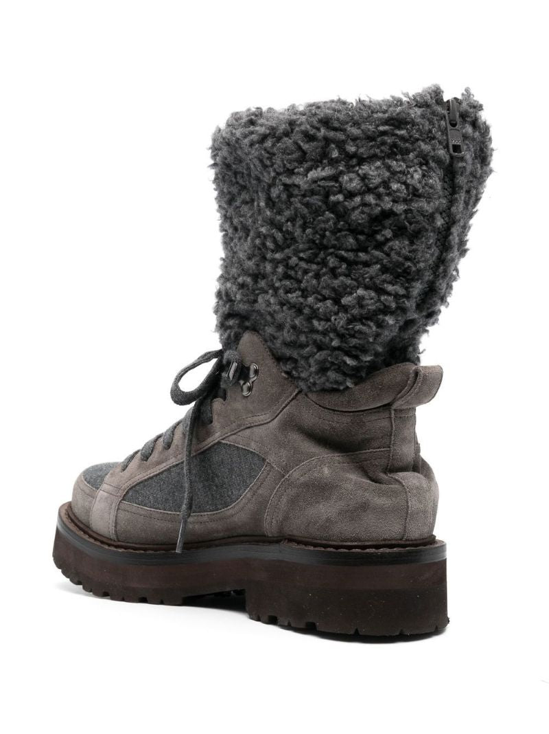 Grey Panelled Suede Boots