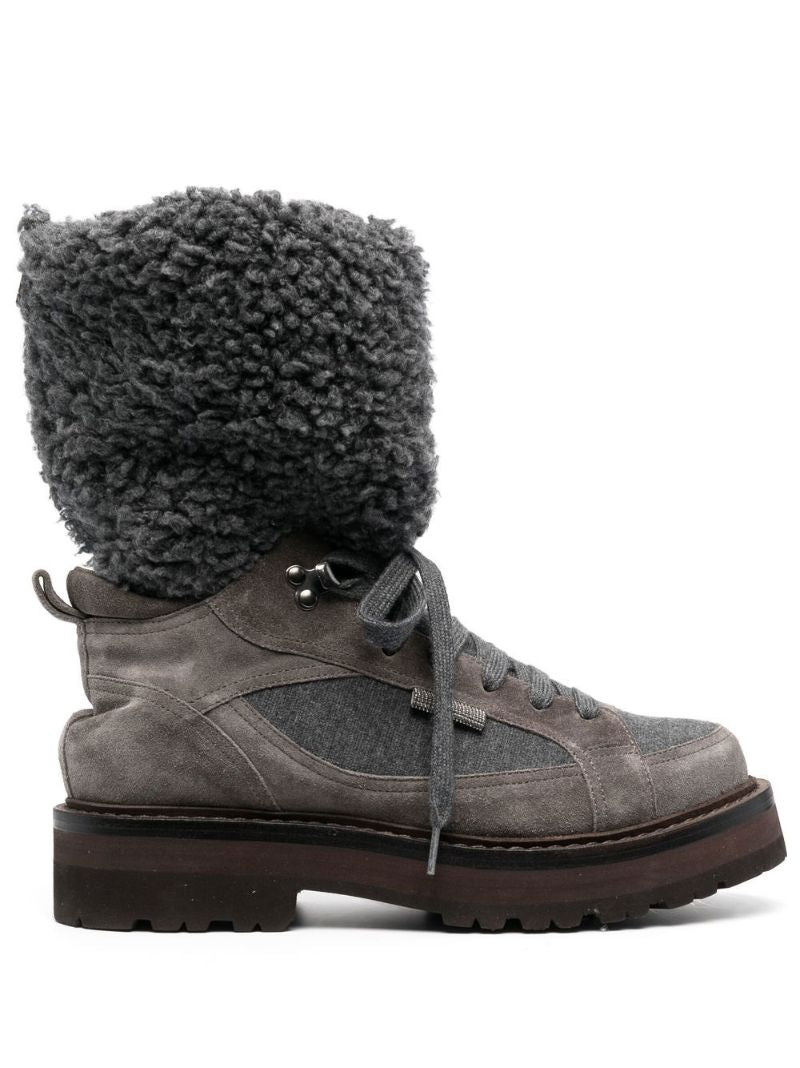 Grey Panelled Suede Boots