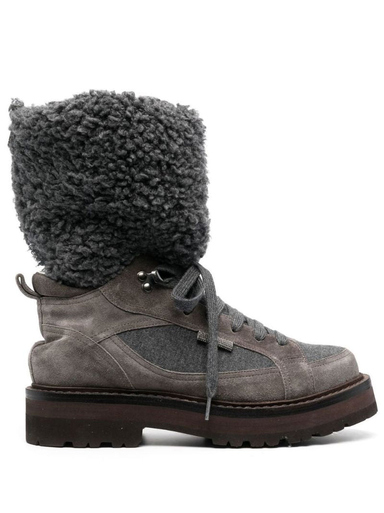 Grey Panelled Suede Boots