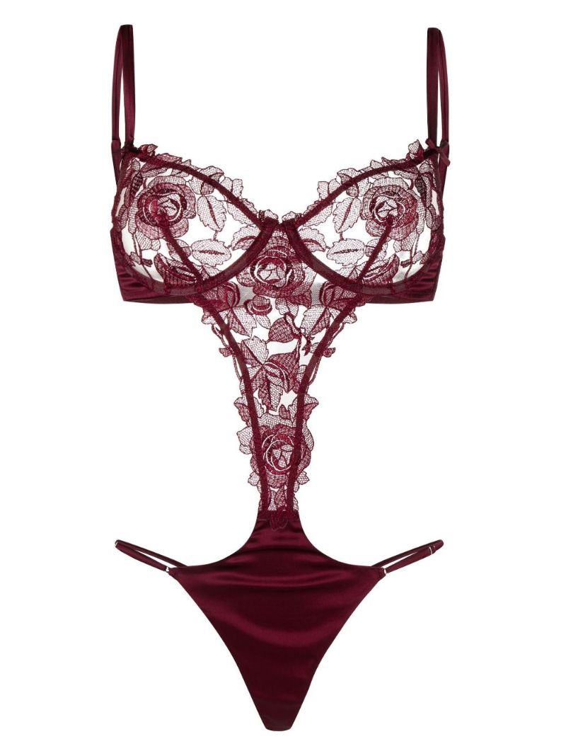 Red Rose Lace Silk Bodysuit