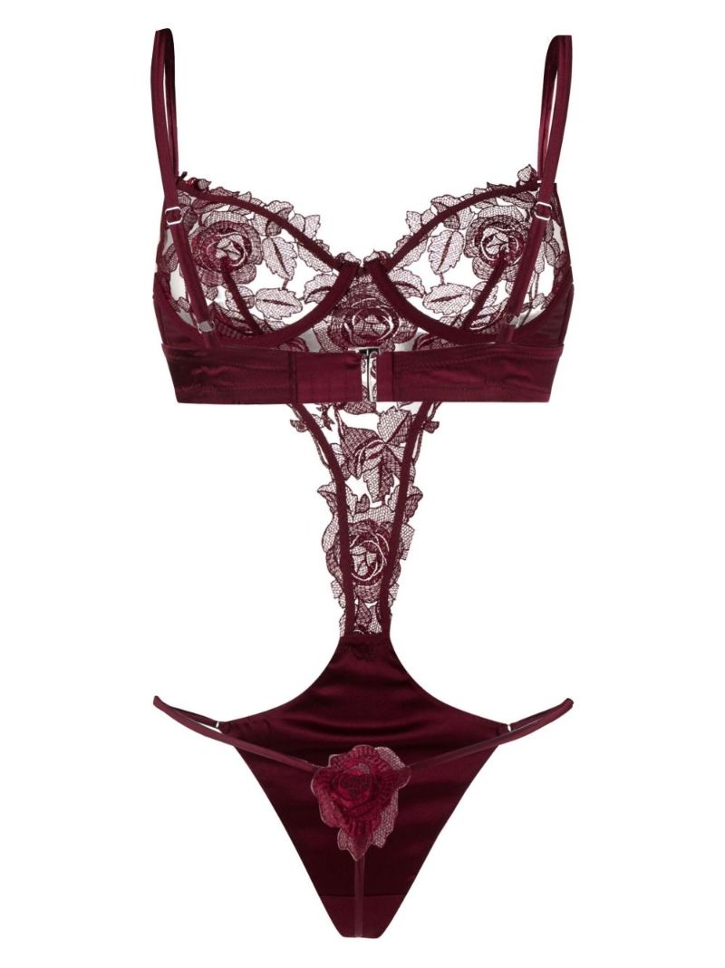 Red Rose Lace Silk Bodysuit