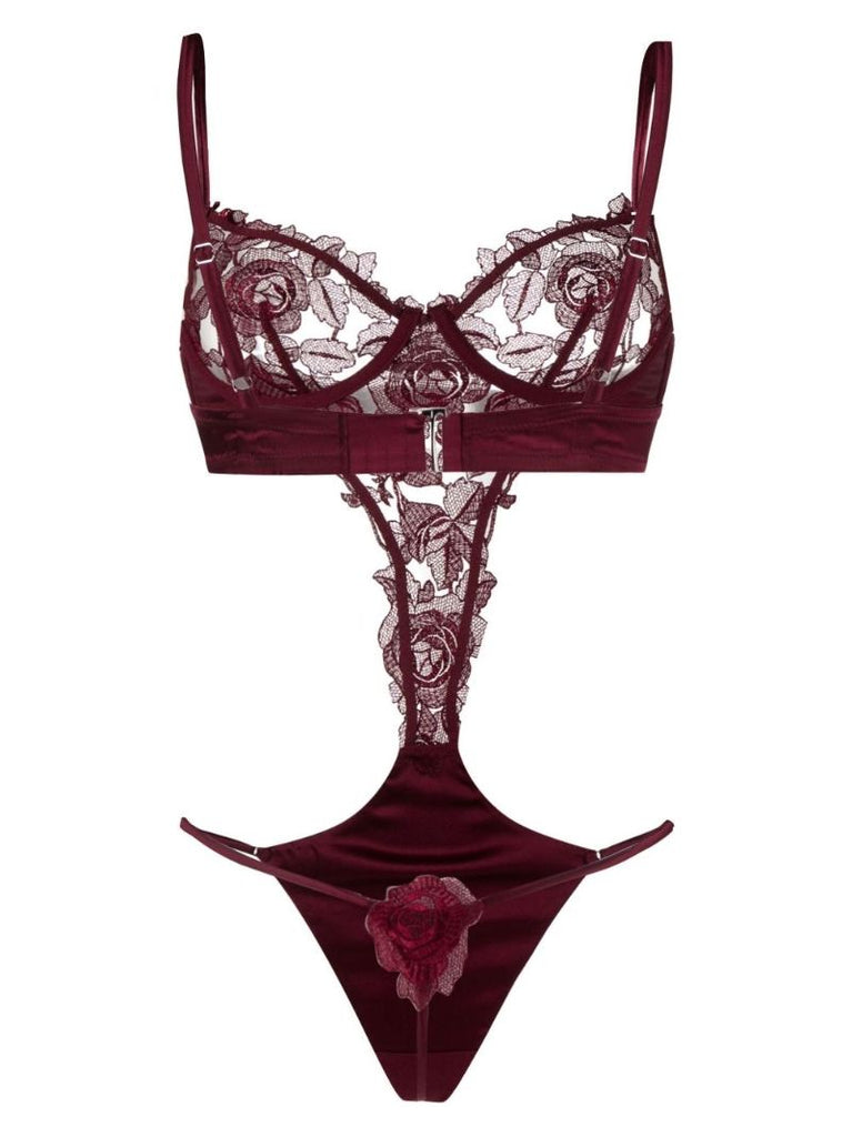 Red Rose Lace Silk Bodysuit