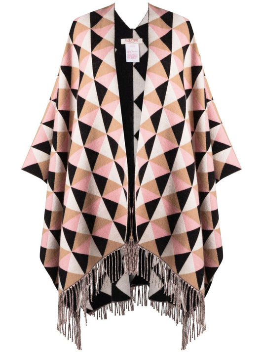 Pink Archive Pattern Wool Poncho