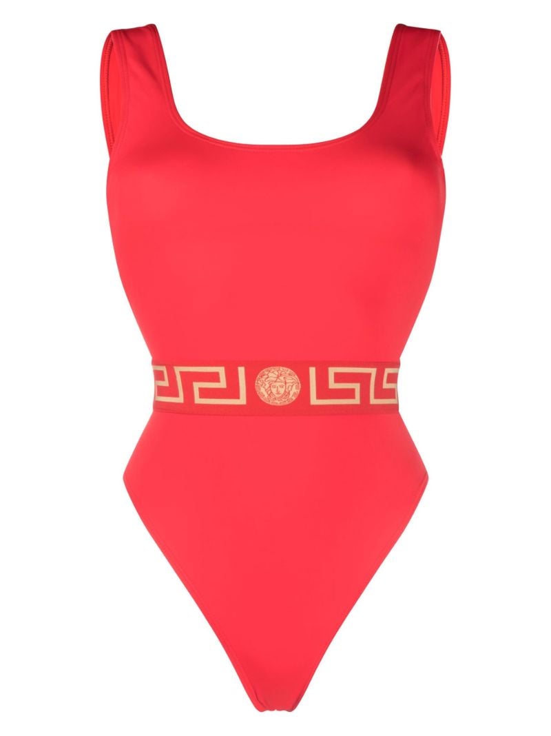 Red Greca Waistband Swimsuit