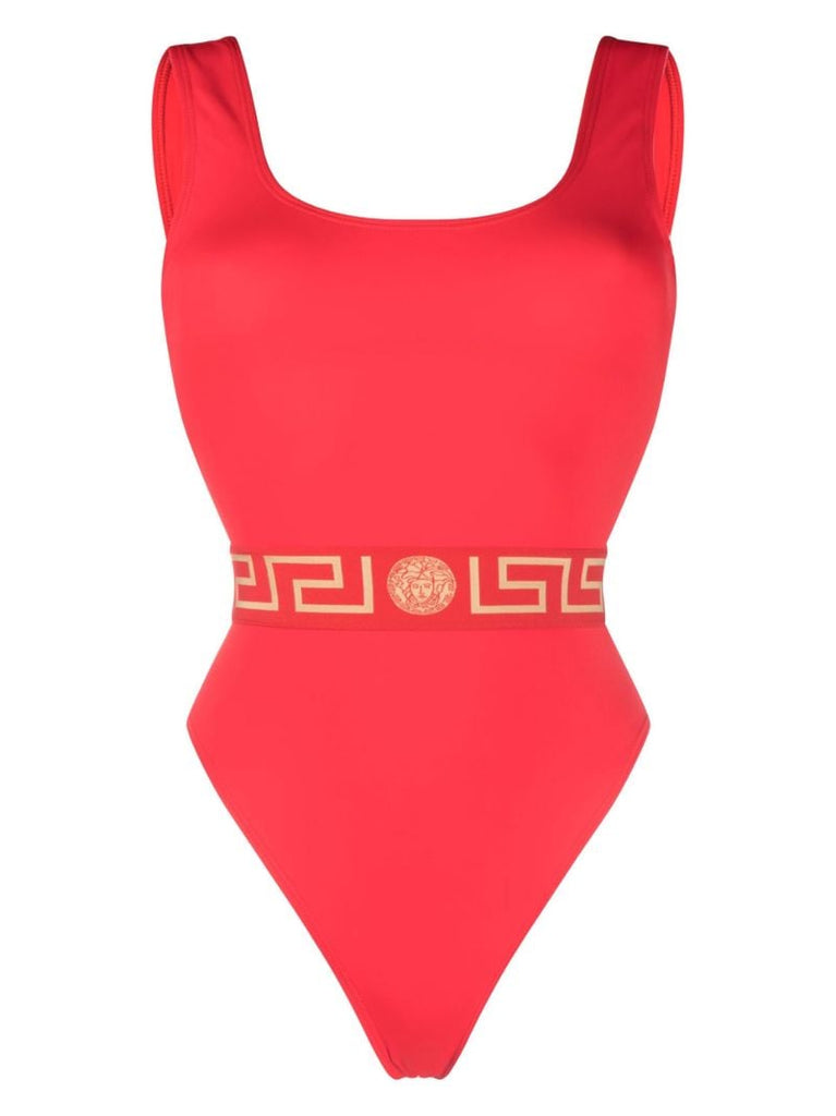 Red Greca Waistband Swimsuit