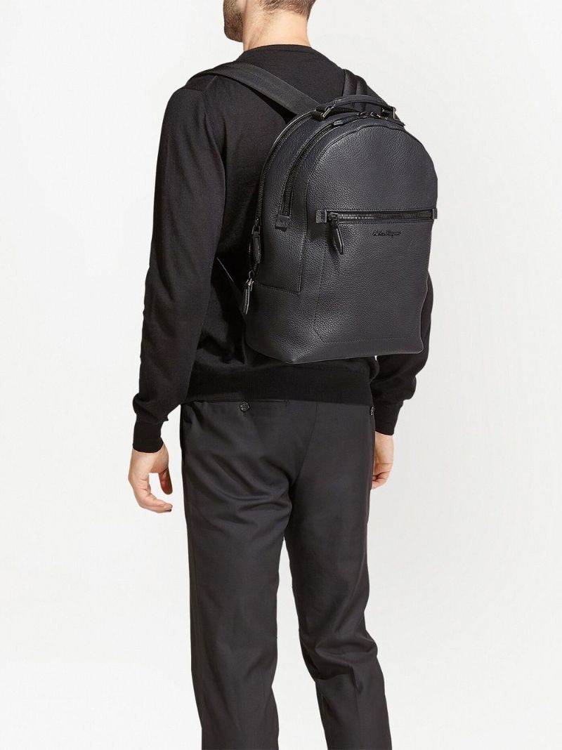 Black Logo Leather Backpack