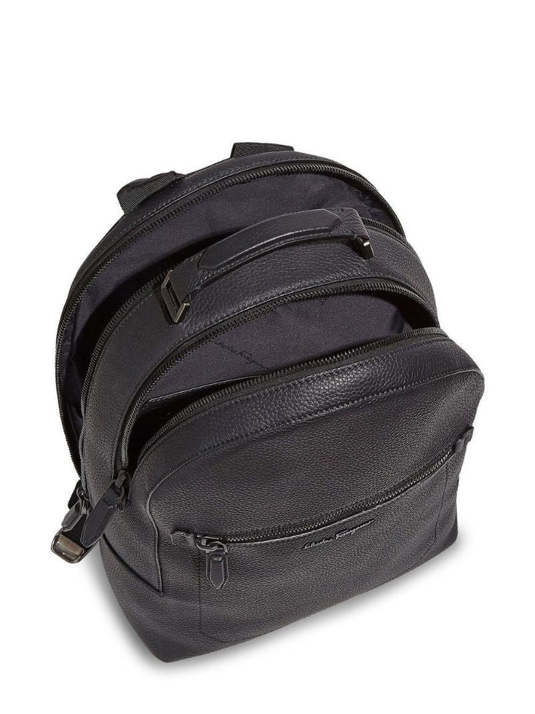 Black Logo Leather Backpack