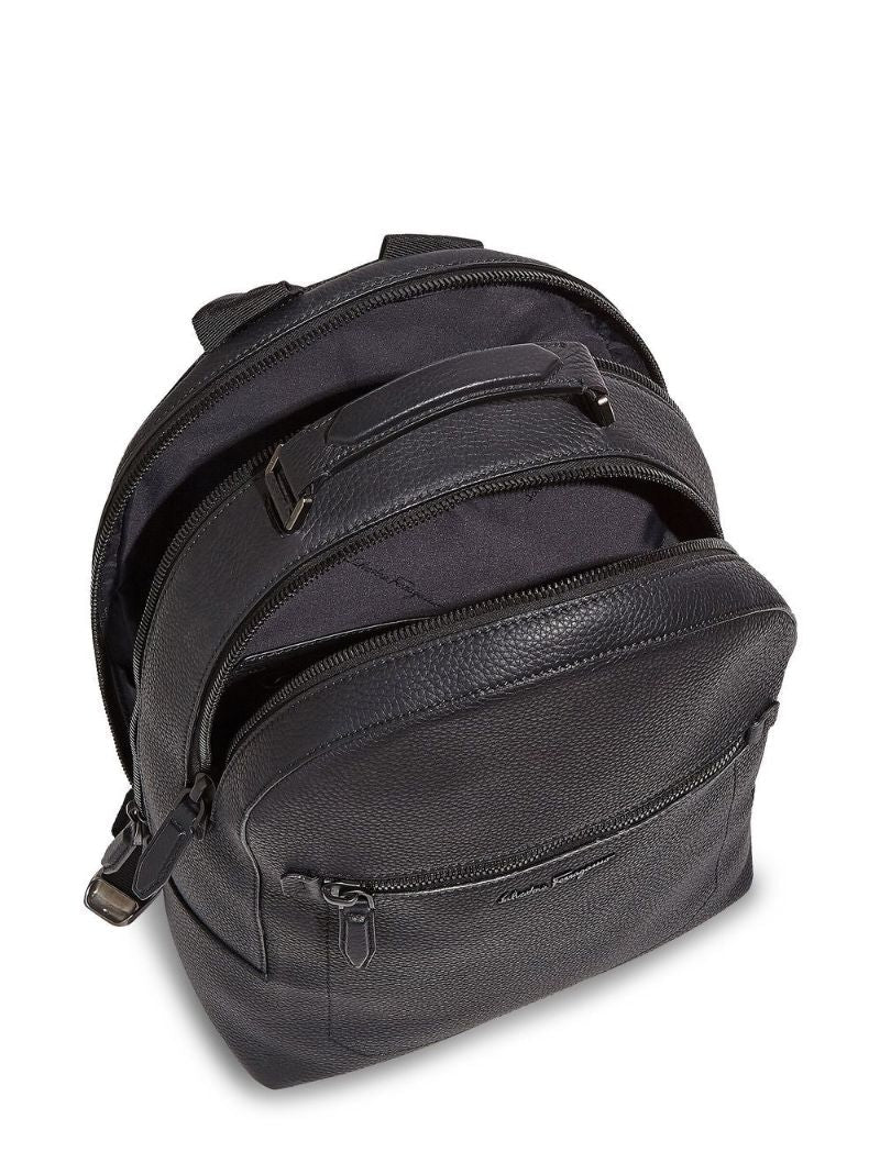 Black Logo Leather Backpack
