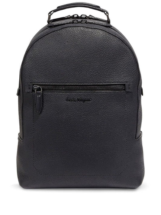 Black Logo Leather Backpack