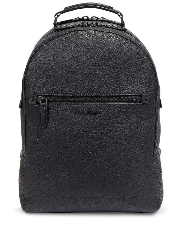 Black Logo Leather Backpack