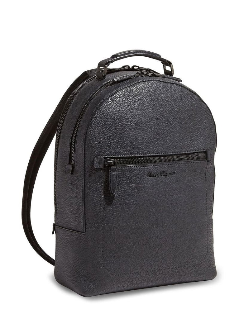 Black Logo Leather Backpack