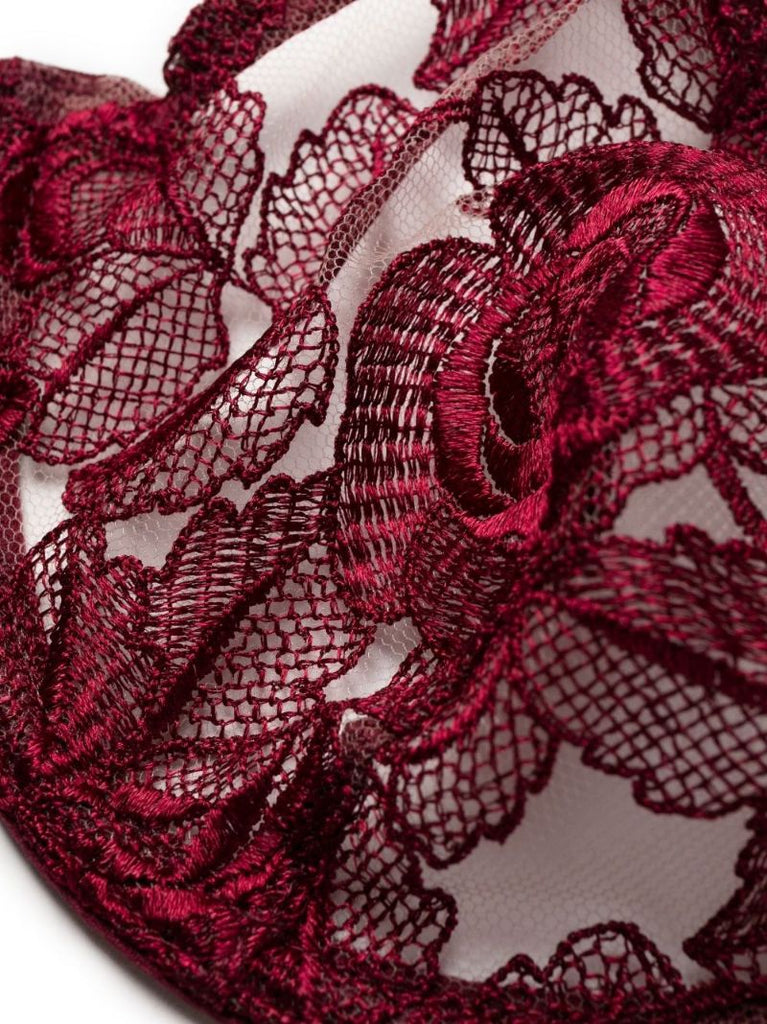 Red Rose Embroidered Demi Bra