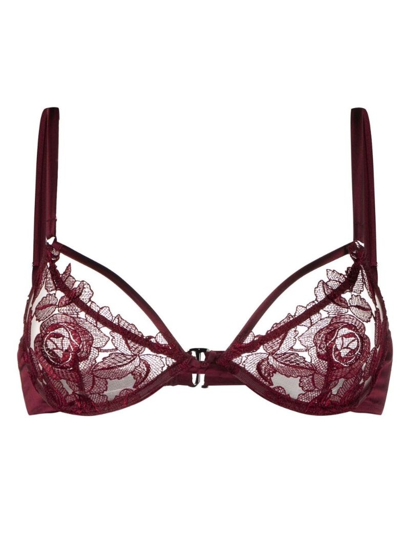 Red Rose Embroidered Demi Bra