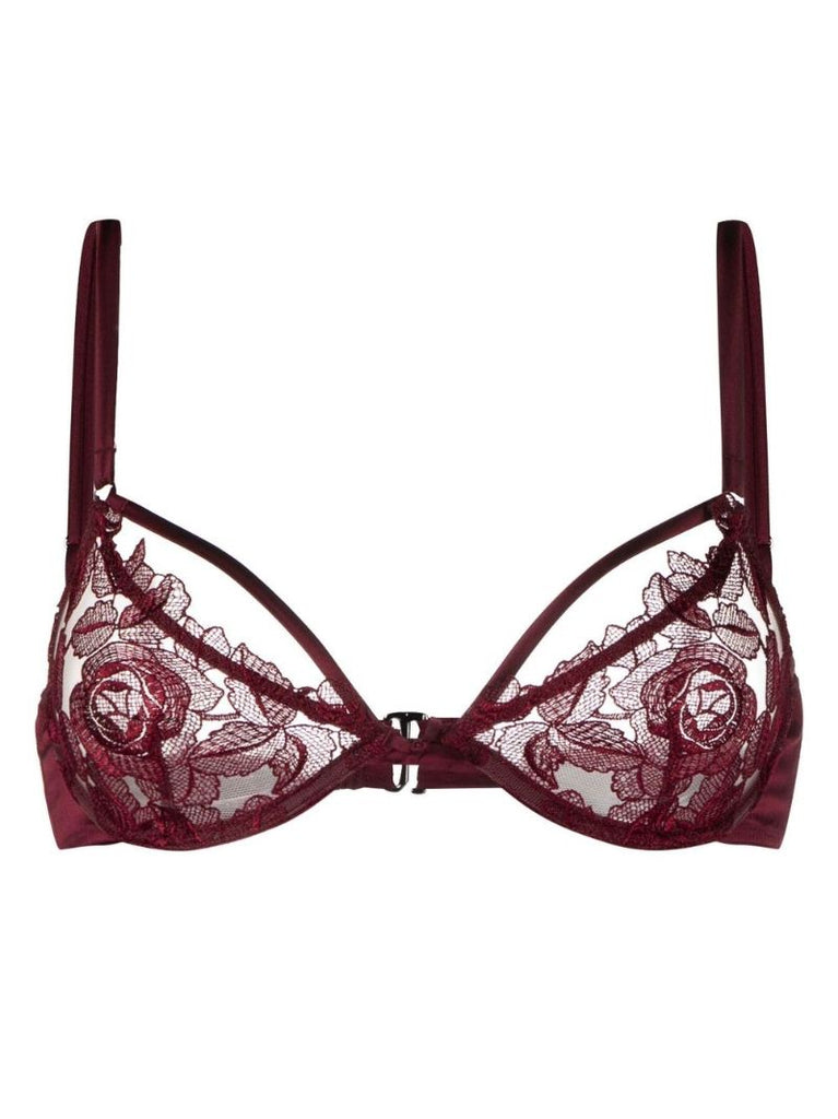 Red Rose Embroidered Demi Bra