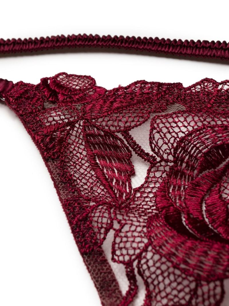 Red Rose Embroidered Lace Thong