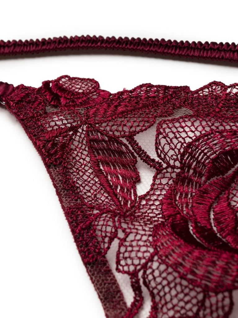Red Rose Embroidered Lace Thong
