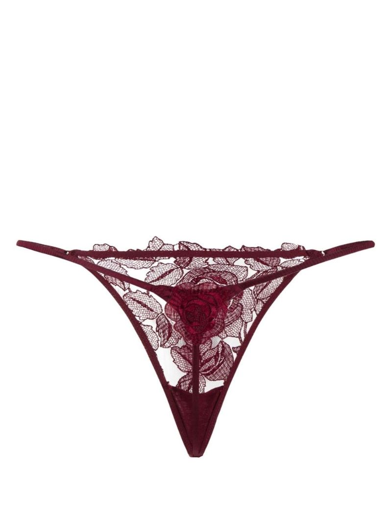 Red Rose Embroidered Lace Thong