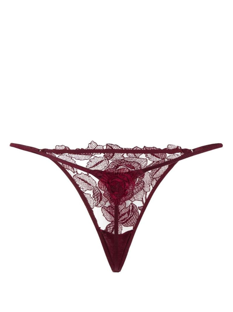 Red Rose Embroidered Lace Thong