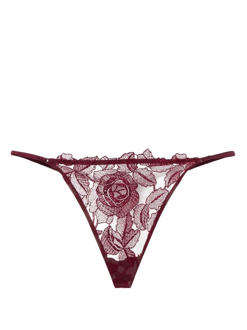 Red Rose Embroidered Lace Thong