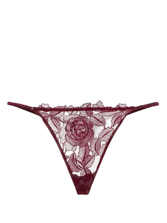 Red Rose Embroidered Lace Thong