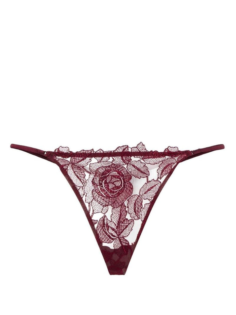 Red Rose Embroidered Lace Thong