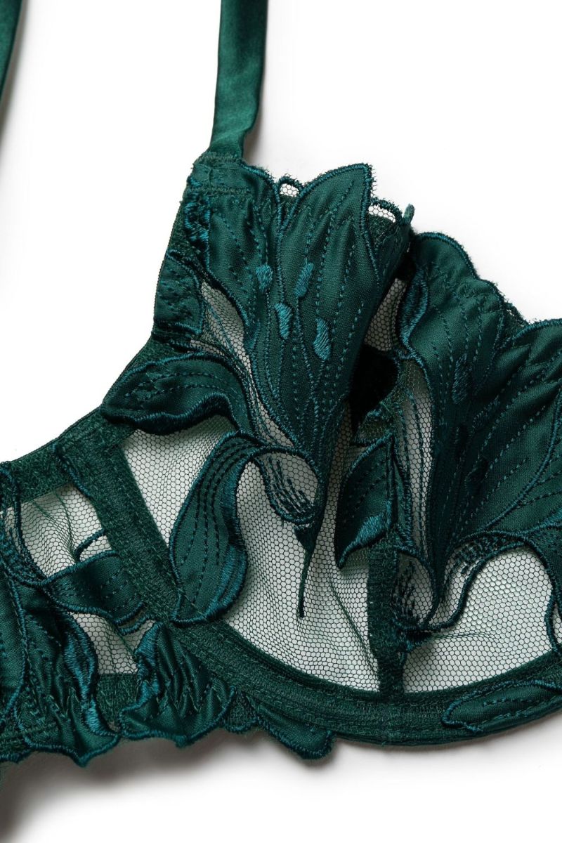 Green Lily Embroidered Plunge Bra