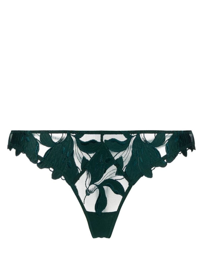 Green Lily Lace Silk Hipster Thong