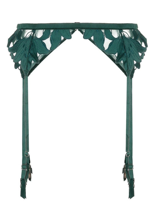 Green Lily Embroidered Garter Belt