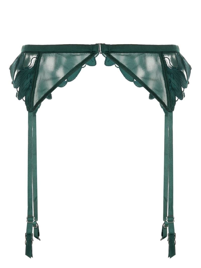 Green Lily Embroidered Garter Belt
