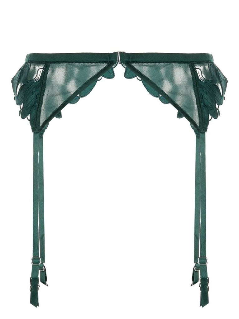 Green Lily Embroidered Garter Belt