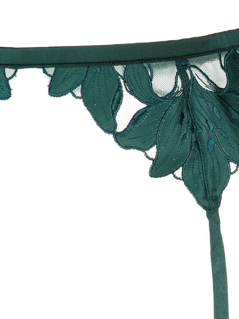 Green Lily Embroidered Garter Belt